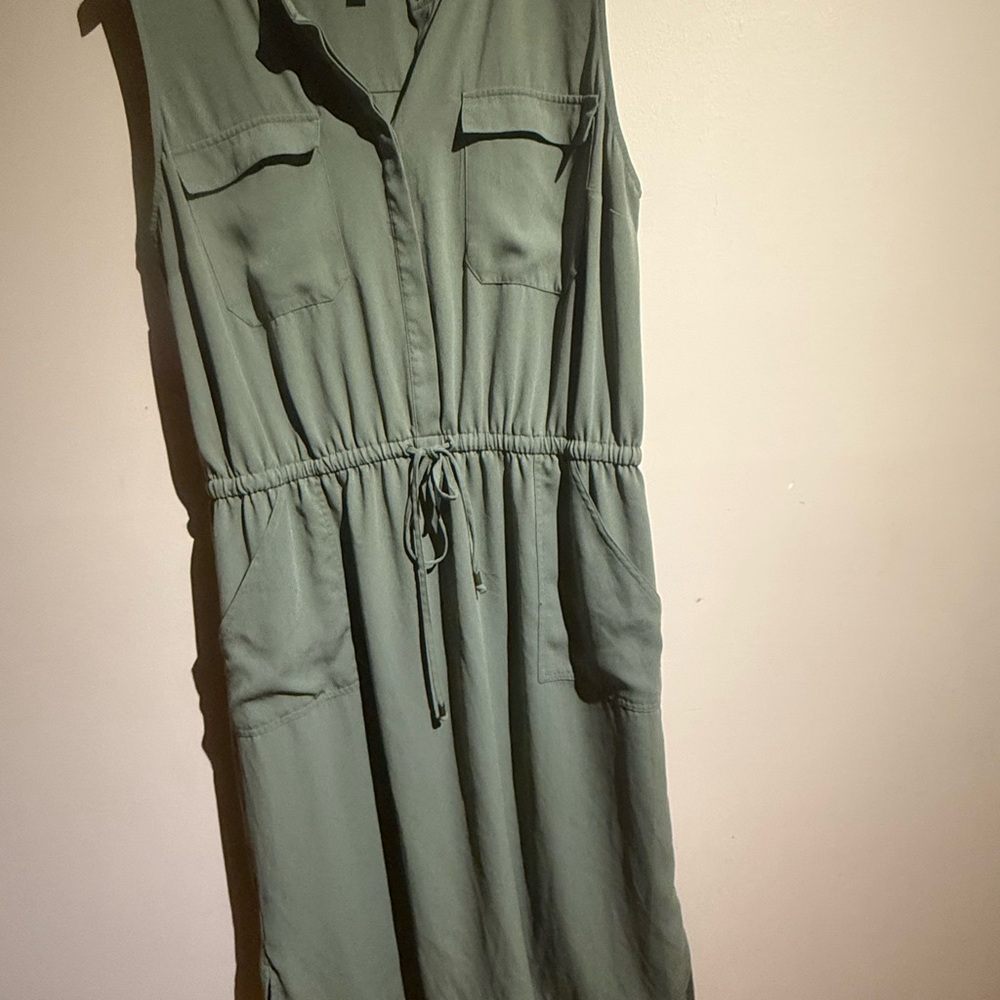 Green Sleeveless Drawstring Dress